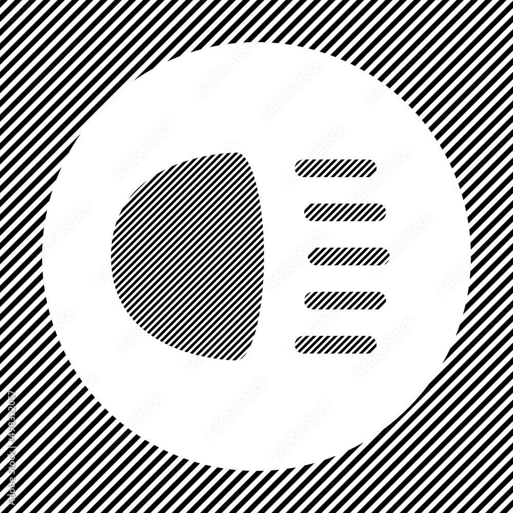 Poster a large headlight symbol in the center as a hatch of black lines on a white circle. interlaced effec