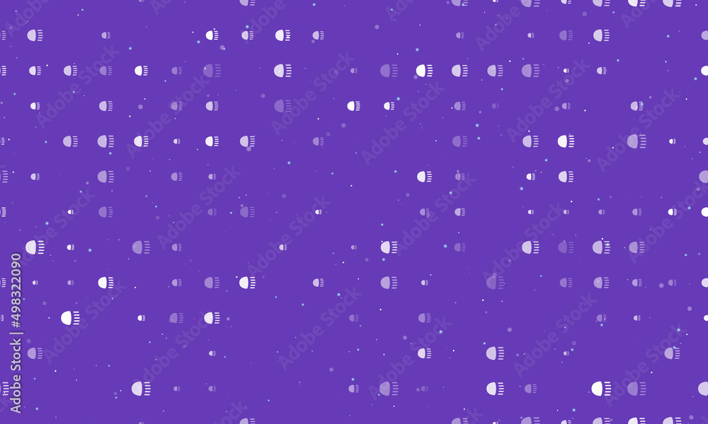 Poster seamless background pattern of evenly spaced white headlight symbols of different sizes and opacity.
