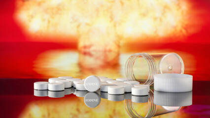 Snti-radiation iodine pills, nuclear explosion on the background