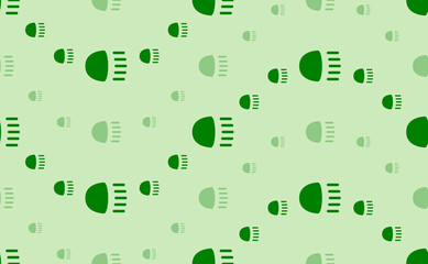 Seamless pattern of large and small green headlight symbols. The elements are arranged in a wavy. Vector illustration on light green background