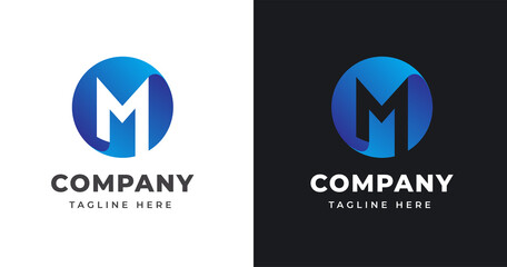 Letter M logo design template with circle shape concept gradient element geometric