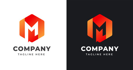 Letter m logo design template with polygonal shape concept gradient element geometric