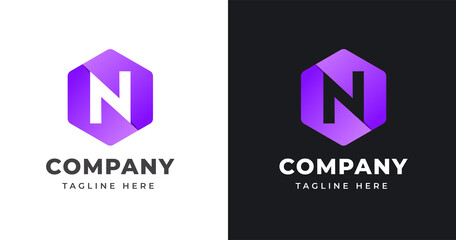Letter n logo design template with polygonal shape concept gradient element geometric