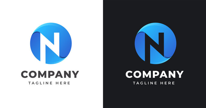 Letter N logo design template with circle shape concept gradient element geometric