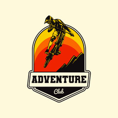 Hand Drawn Downhill Adventure Mountain Bike Logo Label Badge