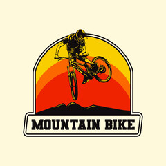Hand Drawn Downhill Adventure Mountain Bike Logo Label Badge