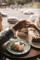 hands of couple in love , breakfast time