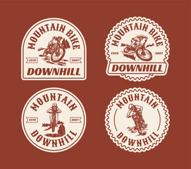 Hand Drawn Downhill Adventure Mountain Bike Logo Label Badge