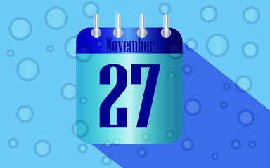 27 November. Calendar icon for day of the month in water with bubbles