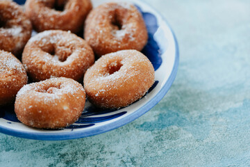 spanish rosquillas, donuts sprinkled with sugar