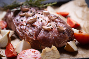 Raw pork prepared for roasting