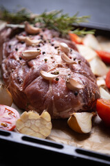 Raw pork prepared for roasting