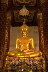 Archaeology artifact Buddha image wear royal clothing in Ayutthaya dynasty period 315 years ago at Phra-men temple.