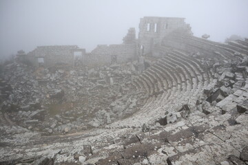 incredible Termessos, old ancient historic city site, old stones, cloudy fogy weather, Turkey ,...