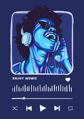 Mobile app music player interface with an afro girl enjoying music