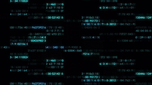 Abstract digital technology background. Motion graphics looped animation. Random digits and numbers. Big data concept, futuristic cyberspace tech footage. coding, hacking, mining, programming