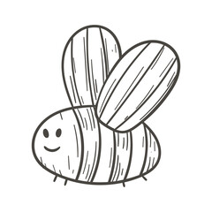 Vector doodle illustration of cartoon bee or wasp.