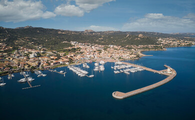 Aerial view of Cannigione Town and port in  Sardinia