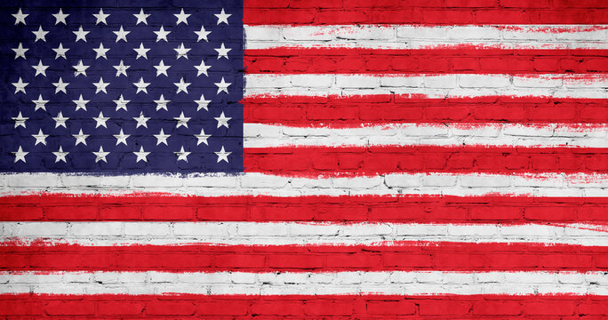 United States of America flag painted on brick wall. National country flag background photo
