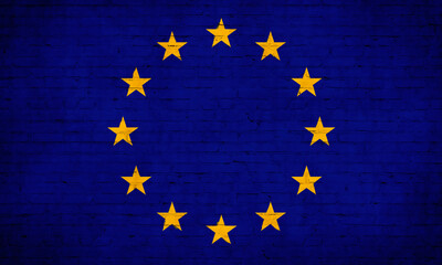 Europe union flag painted on brick wall. National country flag background photo