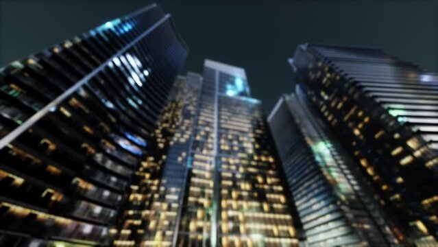 Abstract blurred bokeh at night of city as for business district background