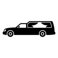 Car hearse icon. Black silhouette. Side view. Vector simple flat graphic illustration. Isolated object on a white background. Isolate. - obrazy, fototapety, plakaty