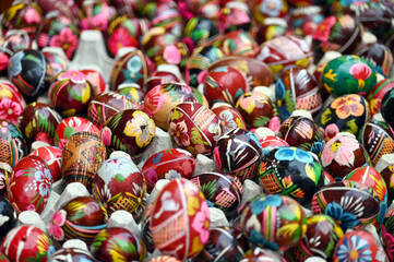 Fototapeta na wymiar Colorful and painted Easter eggs