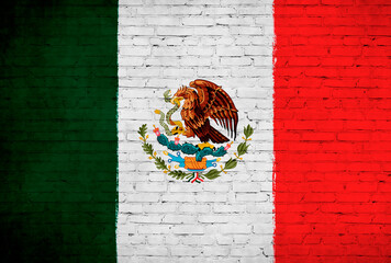 Mexico flag painted on brick wall. National country flag background photo