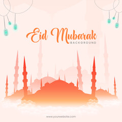 Eid Mubarak getting a banner design template. Islamic banner design. eid wishing card design. wishing eid mubarak design. Ramadan social media post banner template