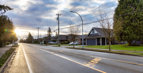 Fraser Heights, Surrey, Greater Vancouver, BC, Canada. Street view in the Residential Neighborhood