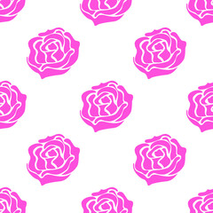 Pink rose flower petals isolated on white background is in Seamless pattern - vector illustration