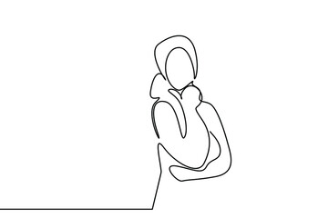 a person who sees her hand on her chin thinks deeply and tries to make a decision
