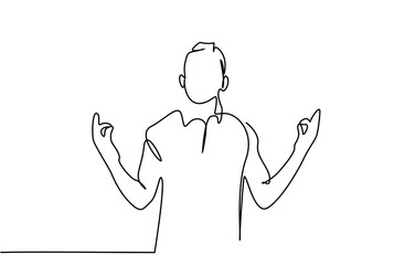 standing male doing yoga sign and trying to relax