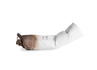 One burnt cigarette butt isolated on white