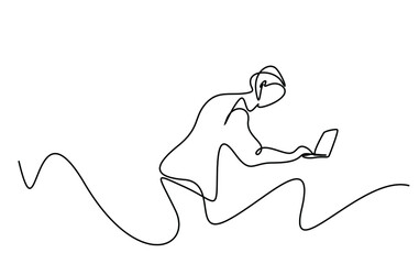 one smart hardworking person excitedly and eagerly using his laptop while standing
