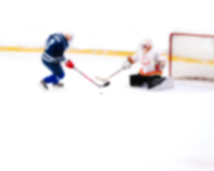 Defocus opposition of hockey players on ice during match - blurred background of hockey match - rivalry in sports