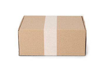 One closed cardboard box isolated on white