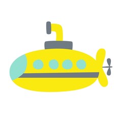 Cute cartoon submarine in Scandinavian style on a white background. Vector illustration.
