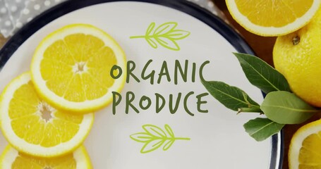 Animation of organic produce text over oranges