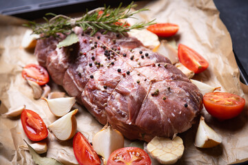 Raw pork prepared for roasting