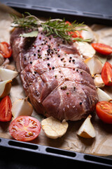 Raw pork prepared for roasting