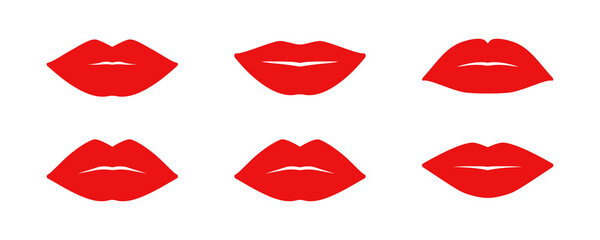 Women's red lips isolated. Set of different lips.