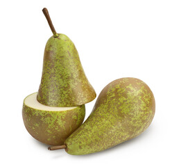 Green conference pear isolated on white background with clipping path and full depth of field