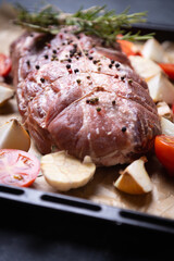 Raw pork prepared for roasting