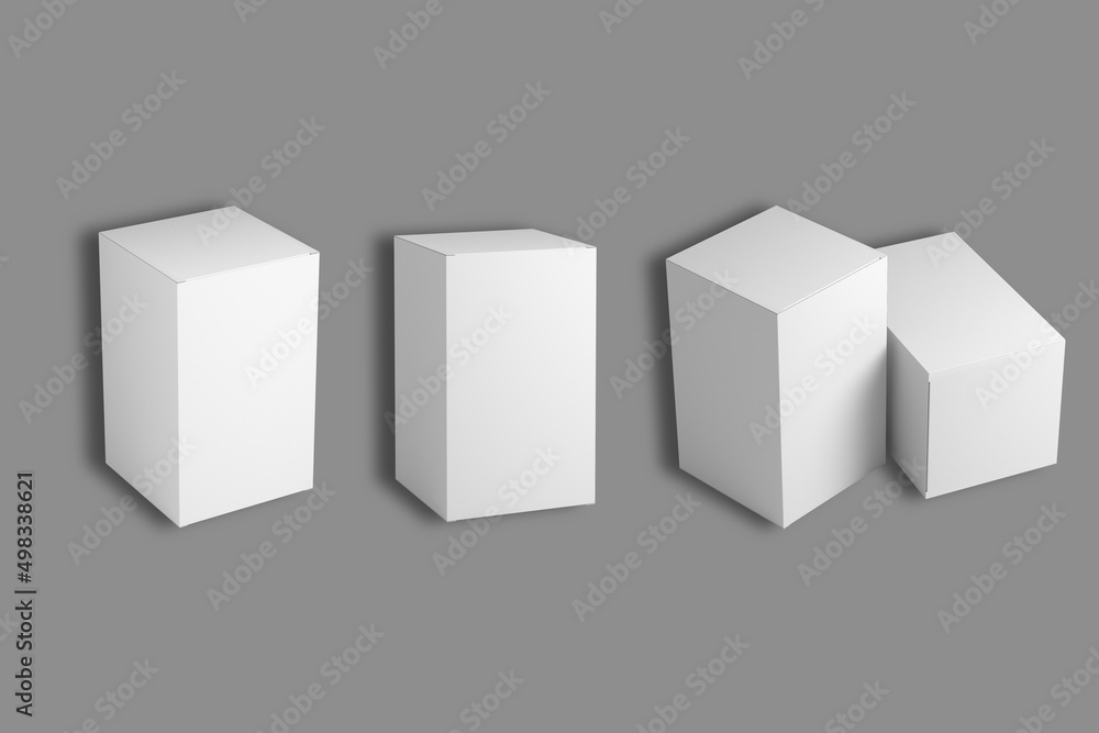 Poster empty blank white cardboard rectangular boxes isolated on background.3d rendering.
