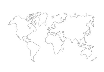 World map. Hand drawing simple generalized outline vector illustration. Line silhouette continents