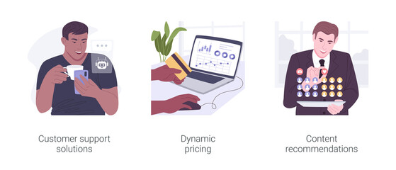 AI marketing solutions isolated cartoon vector illustrations set.