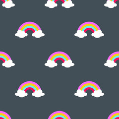 Winter colourful rainbow with white clouds isolated on Gray background is in Seamless pattern - vector illustration