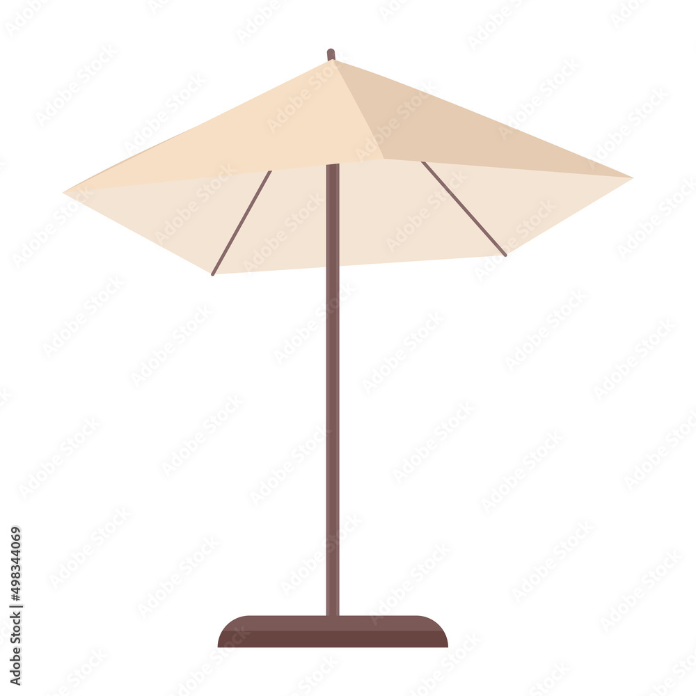 Poster beach umbrella semi flat color vector object. full sized item on white. sheltering from sun. protect