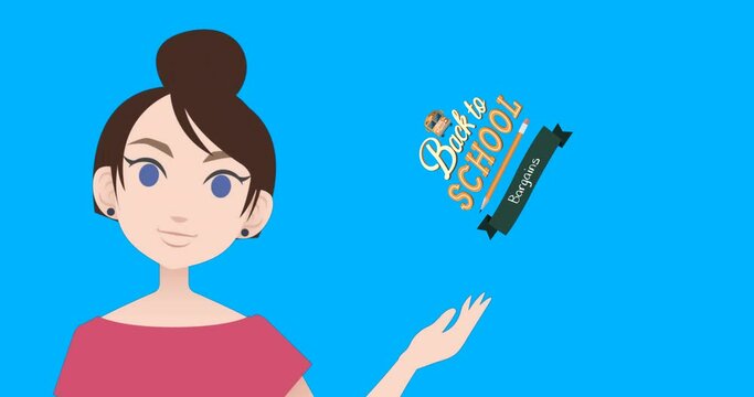 Animation of woman talking over back to school text